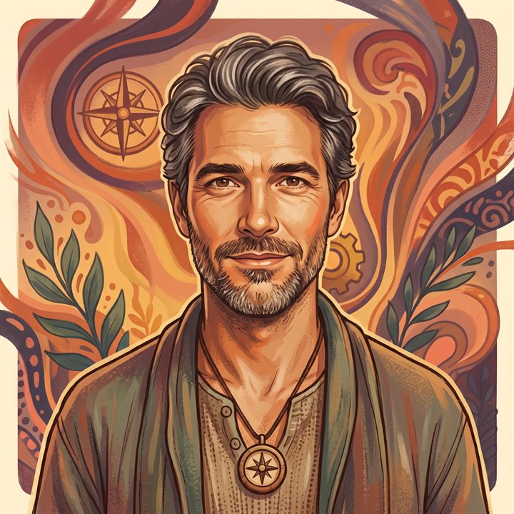 Illustrated portrait of Cal Compass Moretti