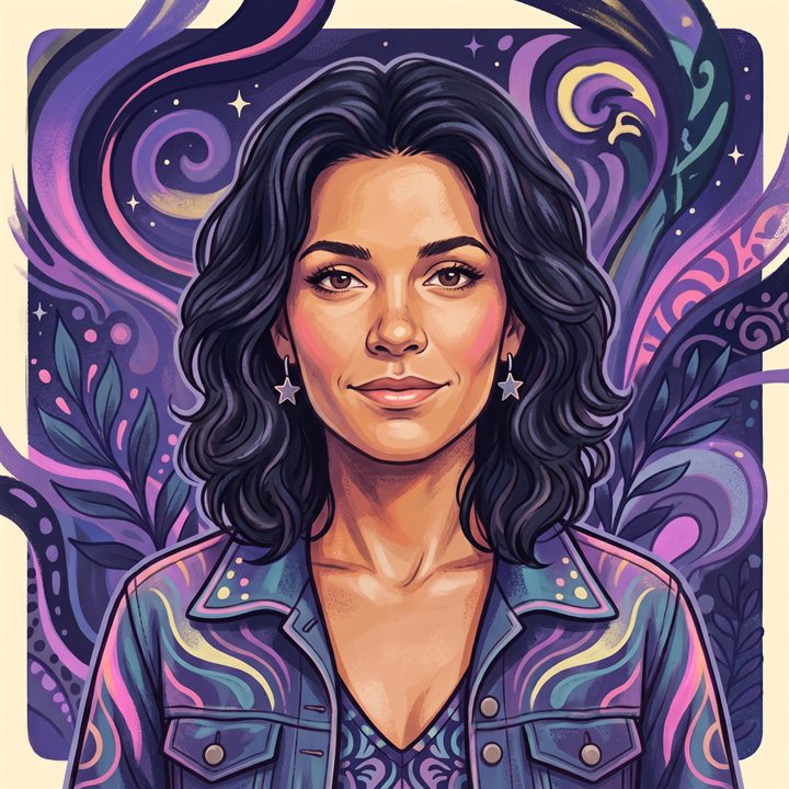 Illustrated portrait of Simone Skeptic Vale