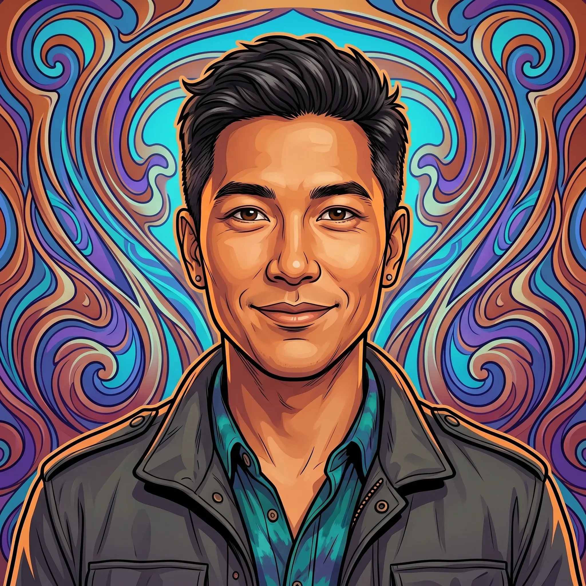 Illustrated portrait of Rowan “Searchlight” Park, a fictional Artificial Intelligence specialist